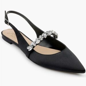 Badgley Mischka Black Slingback Flats with Crystal Embellishments
